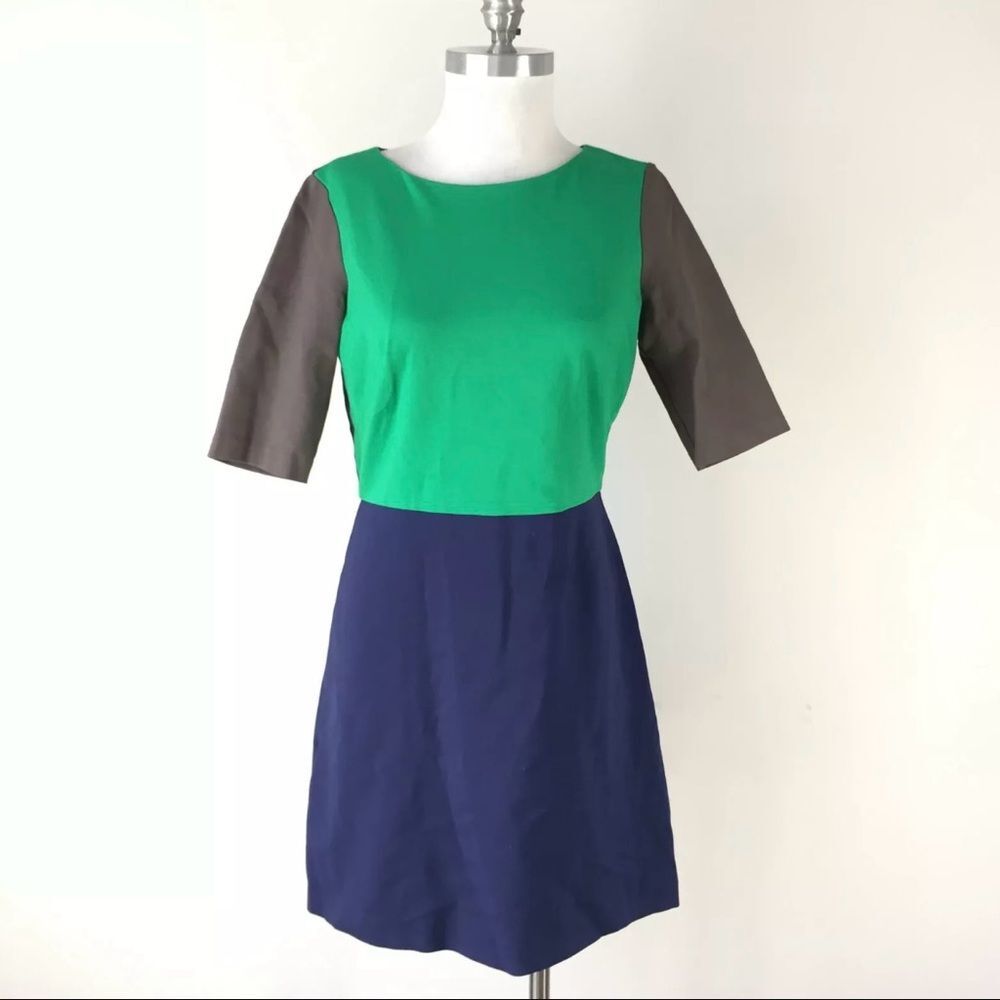 Suzi Chin Maggy Boutique/4/Green and blue colorblock dress ponte knit preppy